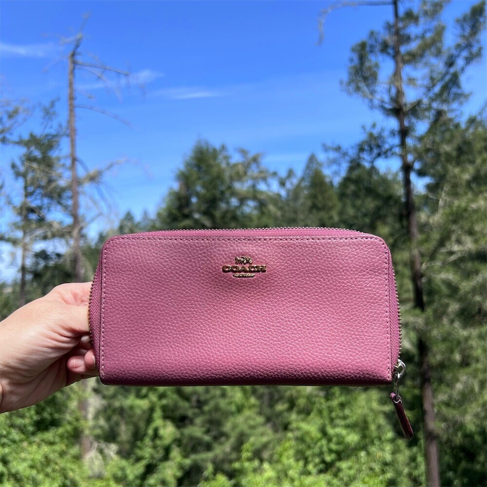 COACH Long Zip-Around Wallet Pebble Leather PINK with Gold Hardware AUTHENTIC